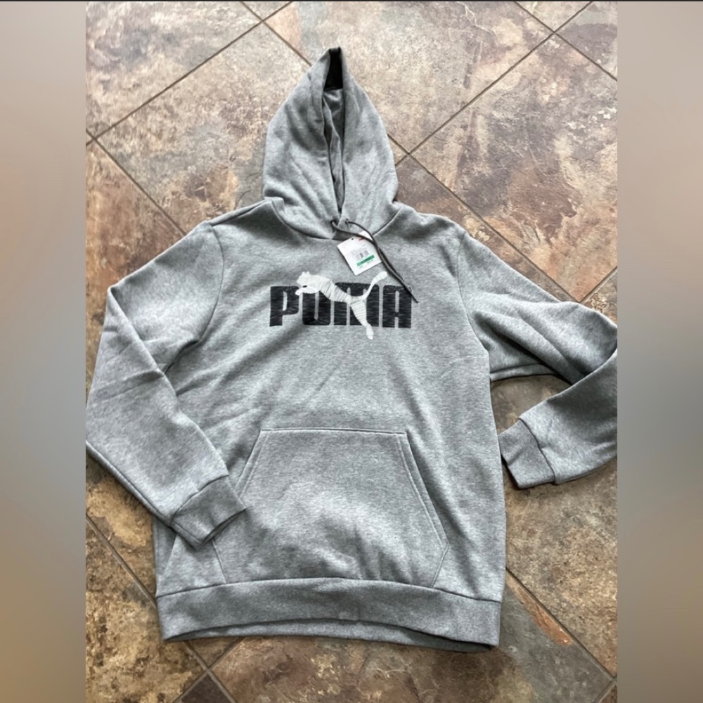 Puma Layered Graphic Hoodie, charcoal, NWT, size large